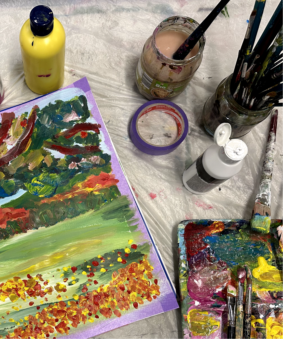 Ein Bild in arbeit mit Farbe und Pinseln
